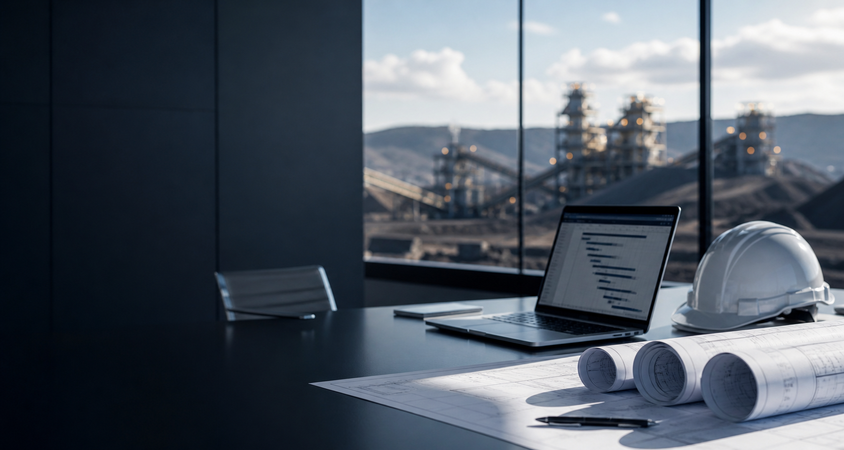 Project office overlooking a mining processing plant